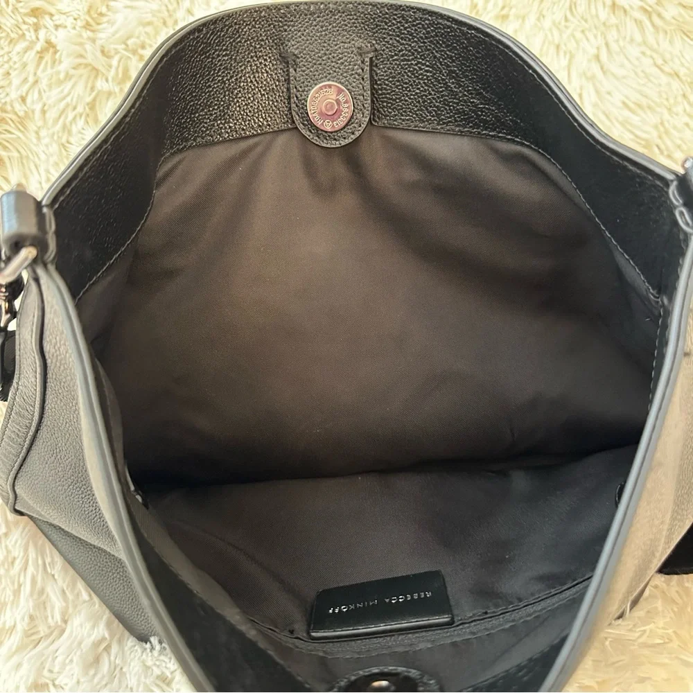 Rebecca Minkoff Regan Black Pebbled Leather Bucket Crossbody Shoulder Bag